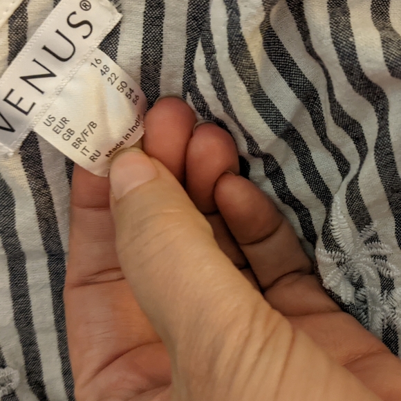 NWT Venus ✨NEW✨ Embroidered Linen Dress One Shoulder Asymmetrical striped - Picture 3 of 8